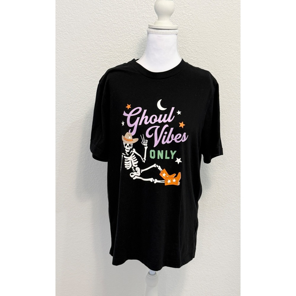 Old Navy Ghoul Vibes Only Halloween Skeleton Cowboy T-Shirt Black Womens Medium
